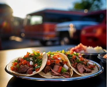 Carne asada street tacos from a Mexican food truck in Los Angeles